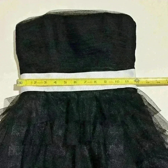 Vintage Betsey Johnson Black Strapless Corset Dress Tulle Ruffle Mesh Bow Size 0 - Picture 9 of 15